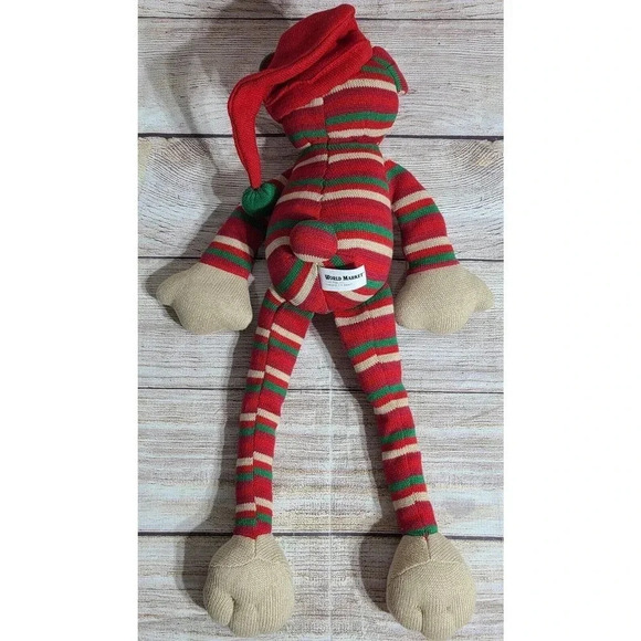 World Market Plush Sock Monkey Teddy Bear Stuffed Animal Striped Christmas 2006 - Picture 3 of 5
